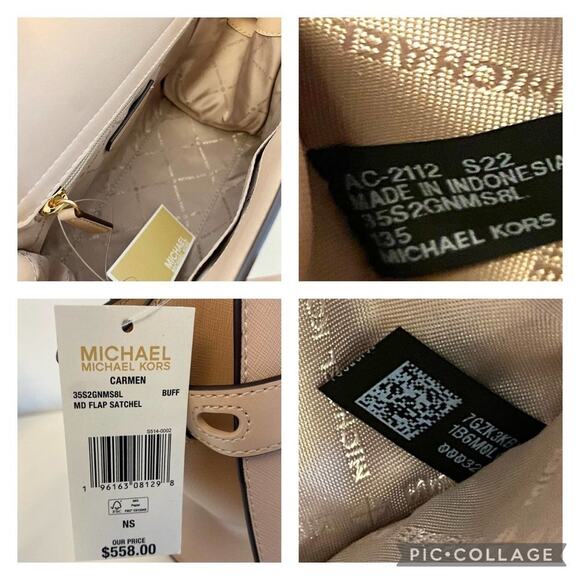 Michael Kors Purse Carmen Medium Flap Satchel shoulder bag buff - Picture 8 of 11